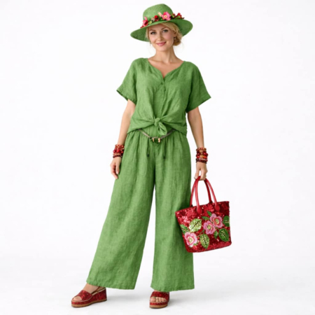 Pantaloni - Pantaloni din In Croi Larg si Cordon din Lemn