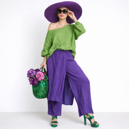 Pantaloni - pantaloni din in cu fusta suprapusa