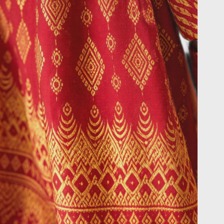 Pantaloni largi dama rosii cu imprimeu auriu, tip palazzo elegant [1]