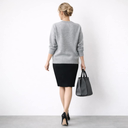 Pulover pufos gri cu aplicatii flori cu pietre argintii la decolteu [3]