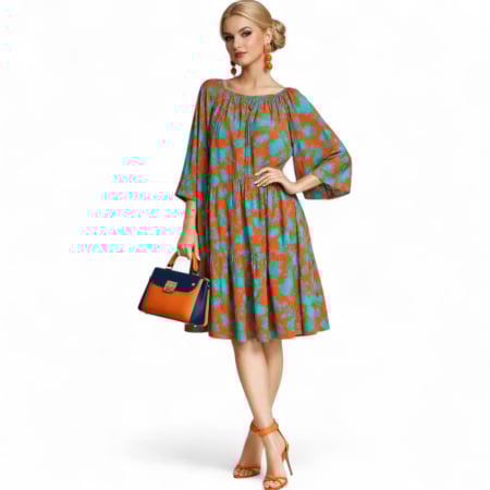 Rochii vascoza - Rochie Ampla cu Volane din Vascoza si Imprimeu Floral