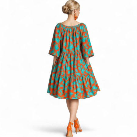 Rochie Ampla cu Volane din Vascoza si Imprimeu Floral [2]