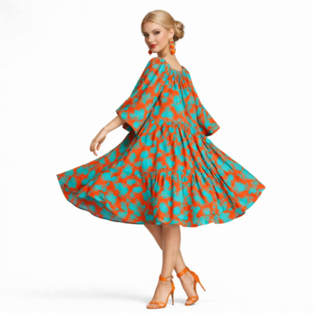 Rochie Ampla cu Volane din Vascoza si Imprimeu Floral [1]