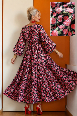 Rochie ampla din bumbac cu imprimeu floral si maneci bufante [2]