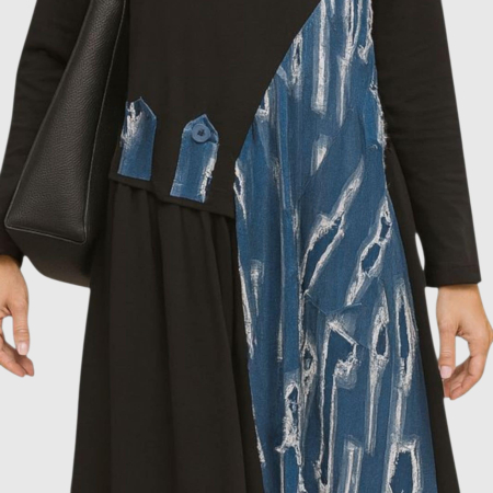 Rochie asimetrica  din bumbac pe fond negru  cu aspect zdrenturos [1]