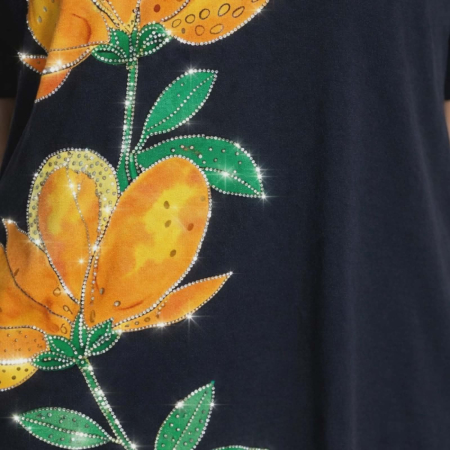 Rochie Asimetrica din Bumbac pe Fond Negru si Strasuri [2]