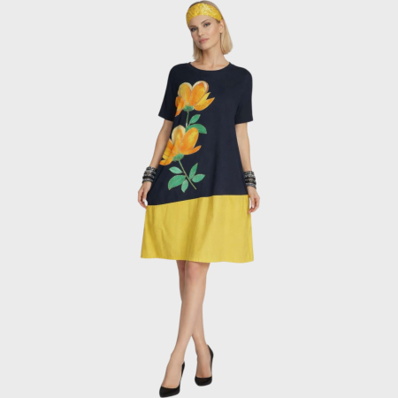 Rochii bumbac - Rochie Asimetrica din Bumbac pe Fond Negru si Strasuri