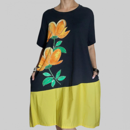 Rochie Asimetrica din Bumbac pe Fond Negru si Strasuri [3]