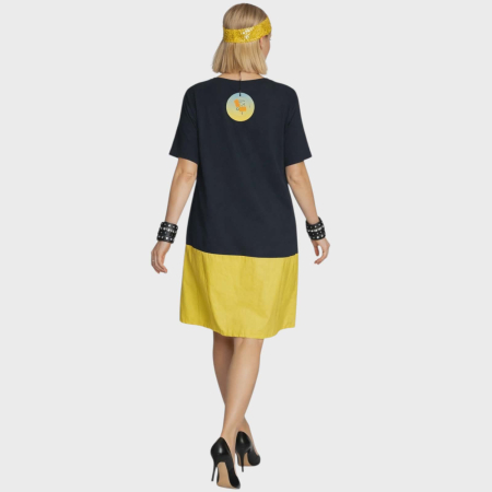 Rochie Asimetrica din Bumbac pe Fond Negru si Strasuri [1]