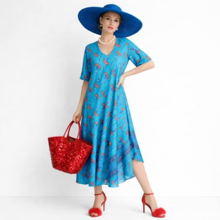 Rochii matase - Rochie asimetrica din matase indiana cu maneca scurta