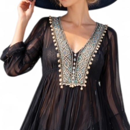 Rochie Asimetrica pe Fond Negru Transparenta cu Placa din Paiete la Decolteuu [1]