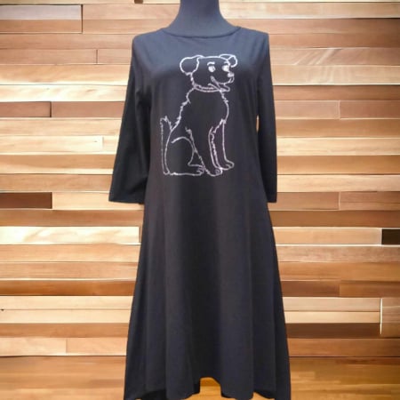 Rochii sezon cald - Rochie din bumbac personalizata cu imprimeu  caine sclipici argintiu