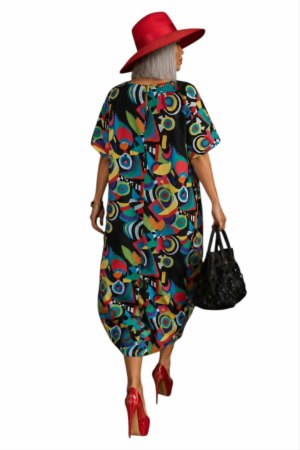 Rochie Colorata din Bumbac si Buzunare pentru Marime Mare [1]