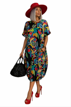 Rochii bumbac - Rochie Colorata din Bumbac si Buzunare pentru Marime Mare