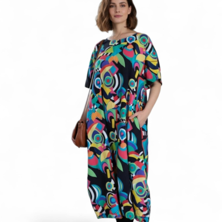 Rochii bumbac - Rochie Colorata din Bumbac si Buzunare pentru Marime Mare