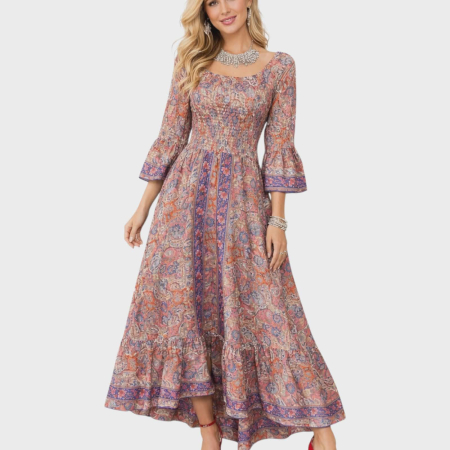 Rochie colorata lunga din matase indiana si banda elastica lata la bust [1]