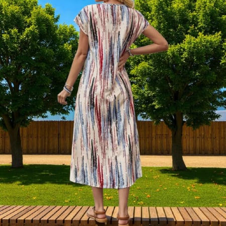 Rochie de Vara cu Dungi Coloratecu Buzunare [2]