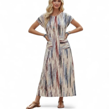 Rochii lycra & poliester & voal - Rochie de Vara cu Dungi Coloratecu Buzunare