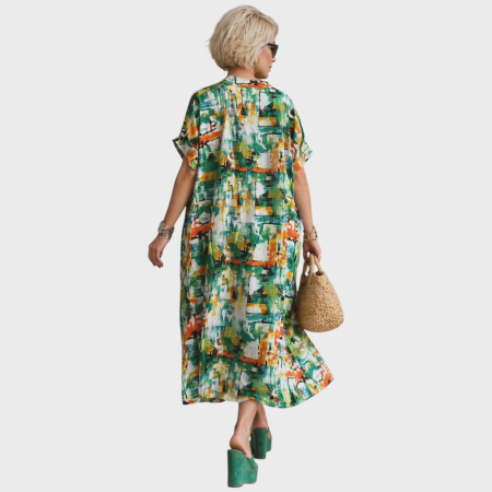 Rochie croi larg cu imprimeu artistic  si culori vibrante [1]