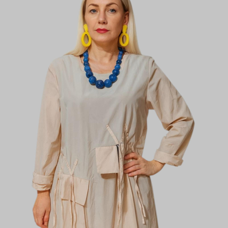 Rochii poliester & rochii satin - Rochie Croi Larg din Tafta si Model Snur in Partea Dreapta
