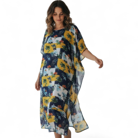 Rochie croi larg tip fluture din voal cu imprimeu floral [4]