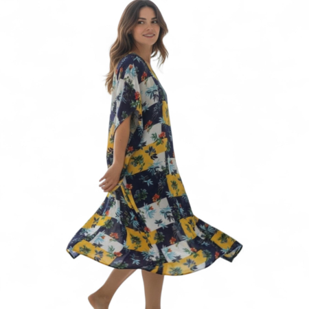 Rochie croi larg tip fluture din voal cu imprimeu floral [1]