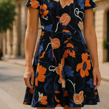 Rochie cu imprimeu flori  colorat usor clos [2]