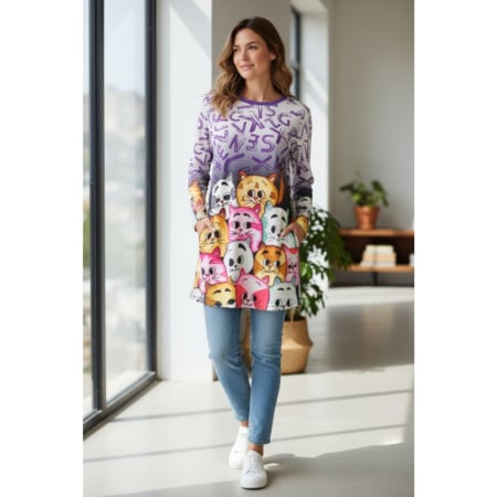 Rochii pisici toamna /iarna - Rochie cu imprimeu  multe pisici pentru toamna