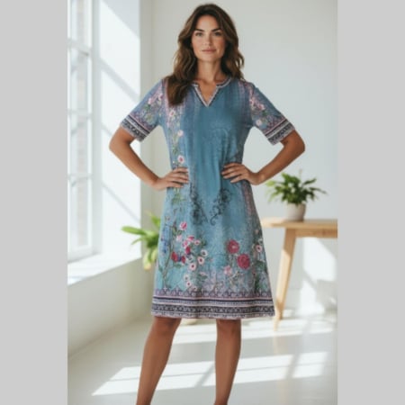 Rochii lycra & poliester & voal - Rochie de vara croi drept cu imprimeu floral