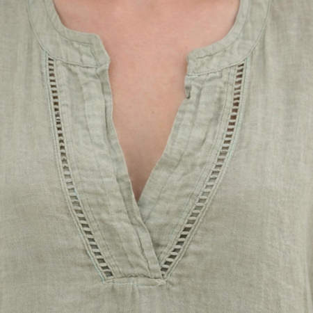 Rochie de Vara din In Bleumarin cu Broderie la Decolteu si Maneca [1]