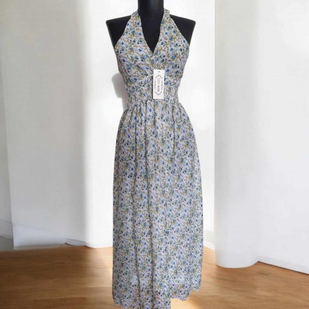 Rochii lycra & poliester & voal - Rochie de Vara din Voal cu Spatele Gol si Imprimeu Floricele