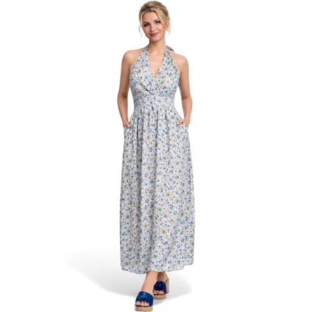 Rochii lycra & poliester & voal - Rochie de Vara din Voal cu Spatele Gol si Imprimeu Floricele