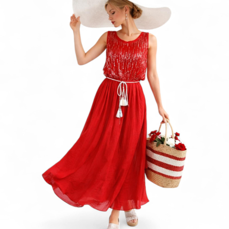 Promotii sezon cald - rochie-de-vara-lunga-cu-paiete-din-panza-topita