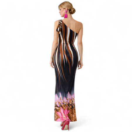 Rochie de Vara Lunga din Lycra cu un Umar Gol [2]