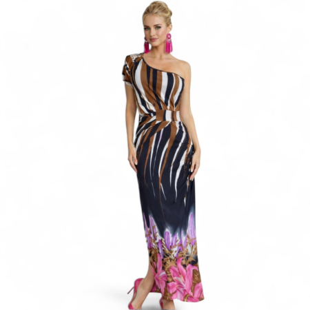 Rochie de Vara Lunga din Lycra cu un Umar Gol [1]