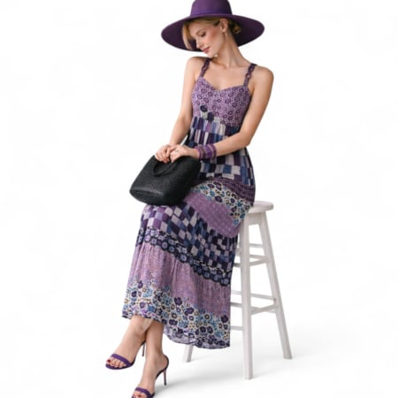 Rochii sezon cald - Rochie de vara lunga din voal cu bretele din margele si pietre