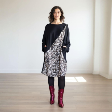 Rochii bumbac - Rochie din bumbac cu aplicatie fermoar si imprimeu animal print