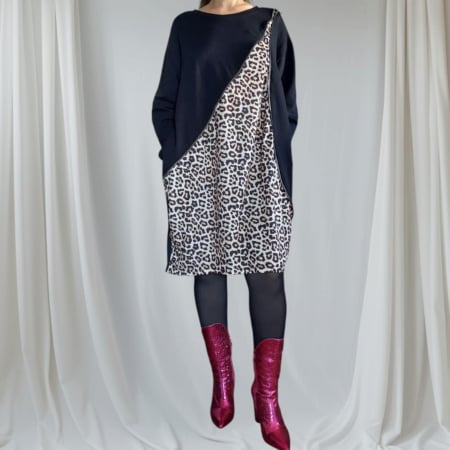 Rochie din bumbac cu aplicatie fermoar si imprimeu animal print [3]