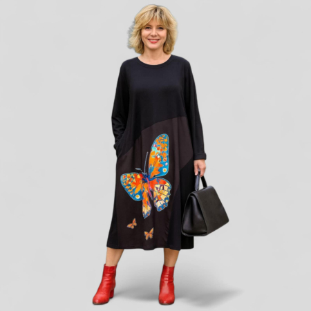 Rochii bumbac - Rochie din bumbac cu imprimeu fluture colorat