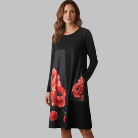 Imbracaminte - rochie-din-bumbac-cu-imprimeu-maci-si-buzunar-supradimensionat