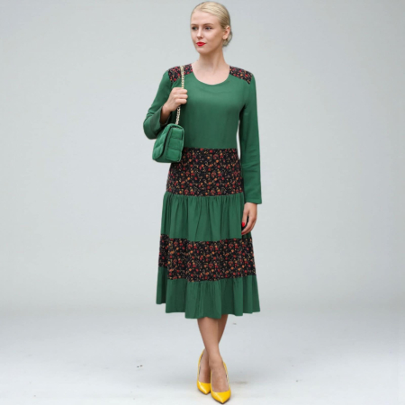 Rochii bumbac - Rochie din Bumbac cu Volane si Imprimeu Floricele Mici