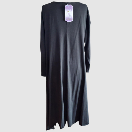 Rochie din Bumbac pe Fond Negru Tip Desigual cu Maneca Lunga [2]