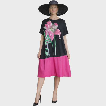 Rochii bumbac - Rochie din Bumbac pentru Vara cu Imprimeu si Strasuri