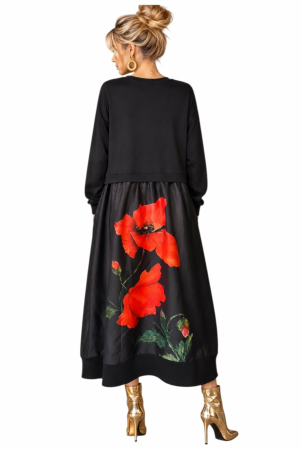 Rochie din bumbac si satin cu imprime floare  mac [1]
