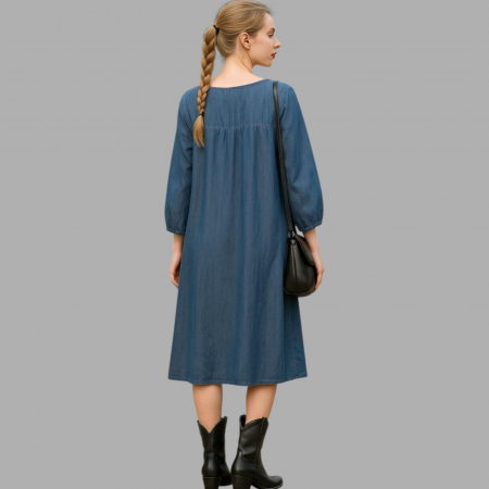 Rochie din Denim Blug Croi Larg cu Paiete la Bust [2]