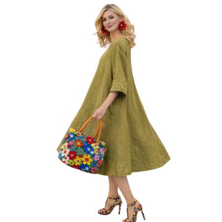 Rochii in - Rochie din in asimetrica  croi larg si buzunare laterale