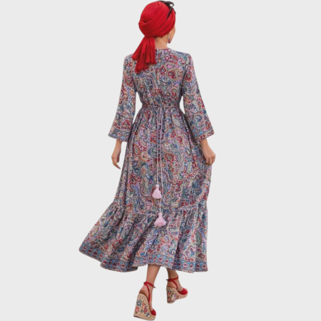 Rochie din matase indiana cu decolteu generos si ciucuri [1]