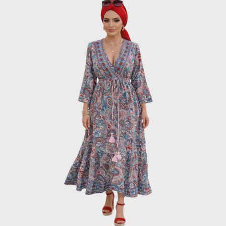 Imbracaminte - Rochie din matase indiana cu decolteu generos si ciucuri