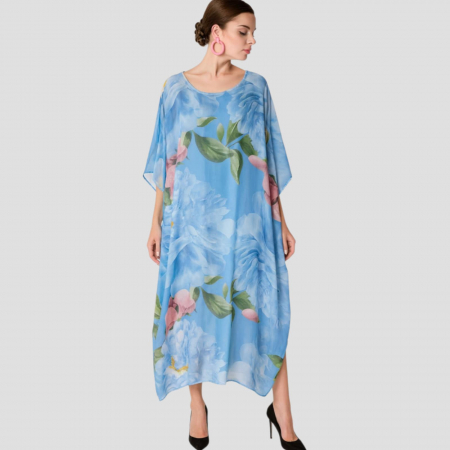 Rochie din Matase si Vascoza tip Poncho cu Imprimeu Floral [2]