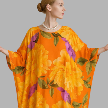 Rochie din Matase si Vascoza tip Poncho cu Imprimeu Floral [3]